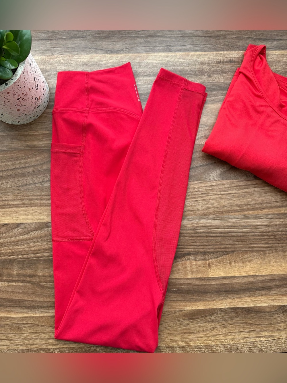 1st Phorm Red High-Waisted 7/8 Leggings with Mesh Details